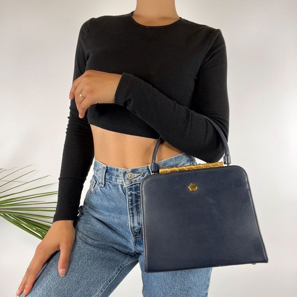 True Vintage 1940s 1950s Black Golden Pin Up Retro Hand Bag Purse